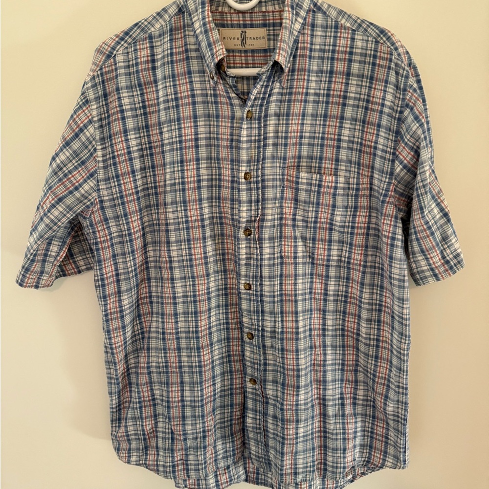 River Trader  Blue and Red Plaid Casual Shirt